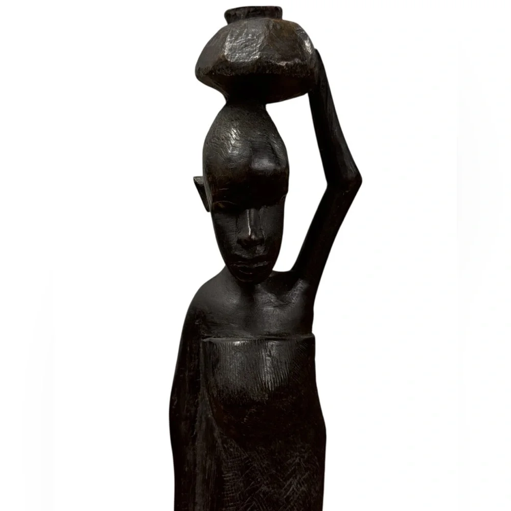 Hand Carved African Tribal Folk Art Ebony Wood Man Woman Sculptures from Kenya